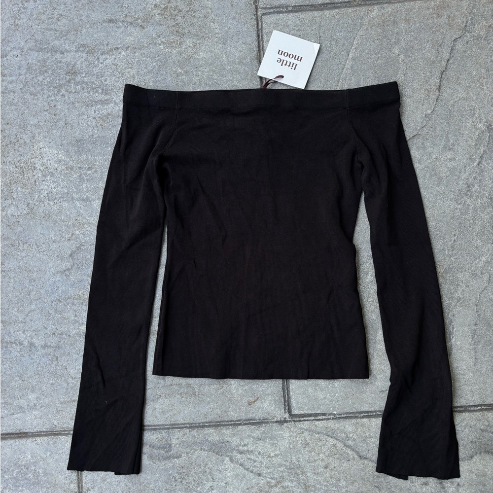 Aritzia Little Moon Elegant Black Off-Shoulder Blouse